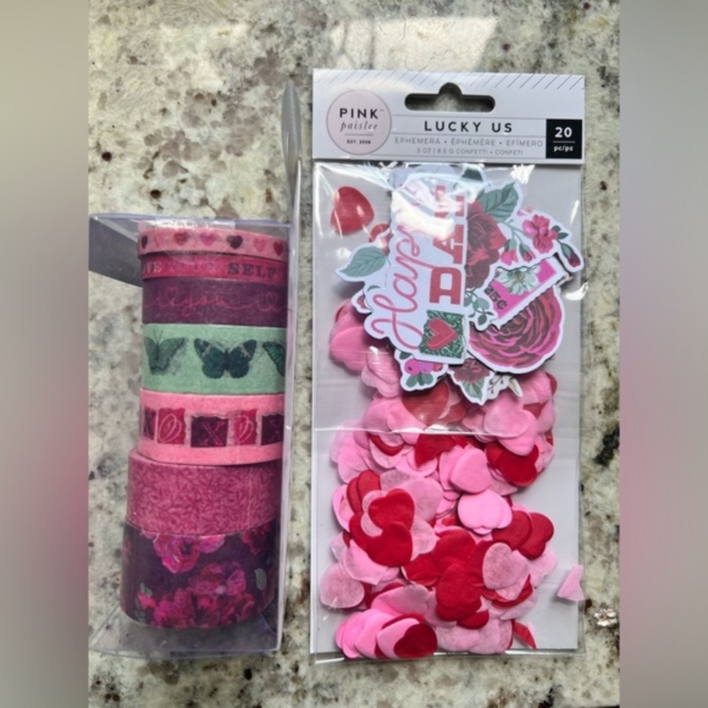 Valentines Day heart confetti Scrapbooking 7 rolls of washi‎ tape NIB